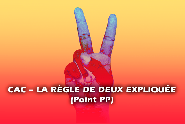 une main vue de la paume avec deux doigts relevé comme un signe de peace avec en avant plan CAC-la règle de deux expliquée (Points PP)