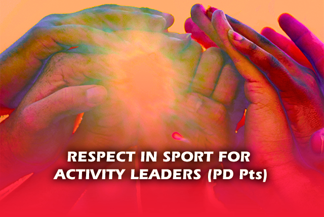Only the hands of a group high five taking all of the image space. Written front of the image: Respect in sport for activity leaders (PD Pts)